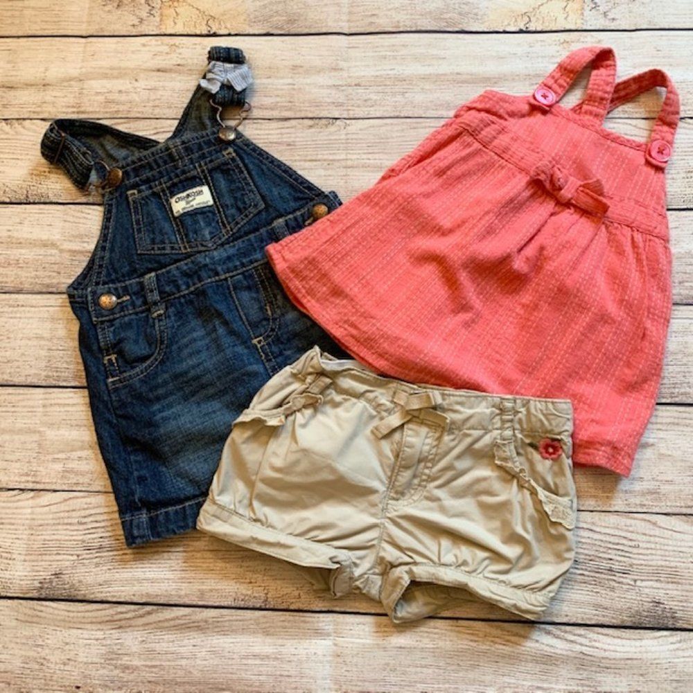 18M Girls Osh Kosh Bundle Overalls Top Shorts